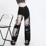 Huidianyin Black Hole Denim Pants Y2k High Waist Streetwear Loose Chic Straight Pants Korean Hip Hop All-match Wide Leg Jeans New