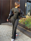 Huidianyin Backless For Women Black Jumpsuit Long Sleeve Slim Casual Fashion Rompers High Street Female Solid Bodycon Jumpsuit 2024