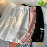 Huidianyin Waist Casual Wide Leg Shorts Women Y2k Summer Loose Drawstring Lace Up Jogging Pants BF Fashion Baggy All-match Sweatpants