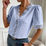 huidianyin Summer Lace Chiffon Blouse V-neck Fashion Shirts Women 2023 Casual Short Sleeve Tops Ladies Loose Floral Clothes 25713 0409