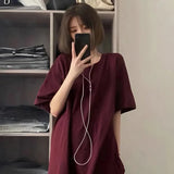 Huidianyin 100% Cotton Women Korean T Shirt Fashion Casual Female Loose Summer Tops Preppy Style All Match Student Solid Color Tees