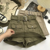 Huidianyin High Waist Cargo Skirts Women Fashion Korean Chic with Belt Short Culotte Skirts Female Pocket Streetwear Jean Mini Skirts