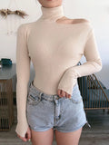 Huidianyin Knitted Women high neck Sweater Sexy Off Shoulder Pullovers Turtleneck Autumn Winter Basic Women Sweaters Slim Fit Tops