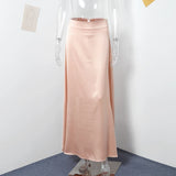 Huidianyin Satin A-Line Long Skirts Women 2024 Spring Elastic Party Club Skirt Female Fashion Office Lady Streetwear Solid Clothes