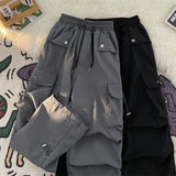 Huidianyin Baggy Punk Cargo Pants Women Vintage Streetwear Pocket Drawstring Trousers BF High Waist Korean Joggers Wide Leg Pants