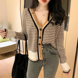 Huidianyin Winter Women Sweet Cartoon Print Knit Short Cardigan Long Sleeve Casual Warm Loose Sweater