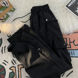 Huidianyin Baggy Punk Cargo Pants Women Vintage Streetwear Pocket Drawstring Trousers BF High Waist Korean Joggers Wide Leg Pants