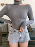 Huidianyin Knitted Women high neck Sweater Sexy Off Shoulder Pullovers Turtleneck Autumn Winter Basic Women Sweaters Slim Fit Tops