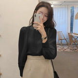 Huidianyin Puff Long Sleeve Blouses Women Solid Apricot Gentle Girlish High Street Chic Loose O-neck Shirts Mujer Temperament