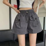 Huidianyin Fashion Street Cargo Shorts Women Summer Loose High Waist Drawstring Sports Pants Ladies Korean Casual Wide Leg Pants New