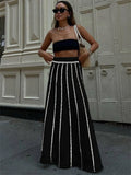 Huidianyin Striped Knitted Long Skirt Women Summer Tassel High Waist Maxi Skirts Women's Autumn Street Elegant Loose Skirts Female