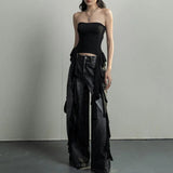 Huidianyin Summer Y2k Tank Tops Asymmetrical Fringed Ruffle Top Streetwear Black Strapless Clothes