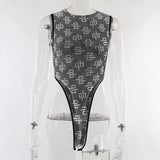 Huidianyin Transparent Mesh Body Suit Sexy Tops for Women High Cut Long Sleeve Bodysuits Leotard Tops Outfits Streetwear