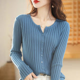 Huidianyin Women Spring Knitted Cardigan Round Neck Wool Warm Coat Fashion Simple Versatile Solid Color Sweater Simple Top