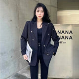 Huidianyin Fashion Women Loose Blazer Suit Coat 2024 Autumn Long Sleeve Notched Collar Single Breasted Letter Korean Jacket Suit Tops