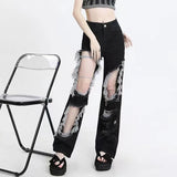 Huidianyin Black Hole Denim Pants Y2k High Waist Streetwear Loose Chic Straight Pants Korean Hip Hop All-match Wide Leg Jeans New