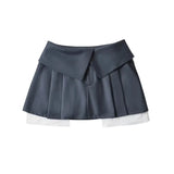 Huidianyin 2024 New Mini Skirt For Women High Waist Gray Pleated Skirt A-Line Turn-Down Shorts Y2k Skirt With Pockets Streetwear