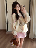 Huidianyin Kawaii Knitted 2 Piece Set Women Casual Sweet Print Sweater + Plaid Skirt Suit Female Korean Fashion Vintage Cute Set New