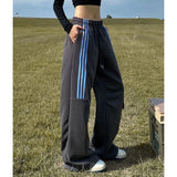 Huidianyin Women Streetwear Sweatpants American Retro Striped Loose Wide Leg Pants Casual Female Large Pocket Cargo Trousers New