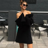 Huidianyin Knitted Backless Mini Dress For Women Lace Up Loose Solid Sexy Short Dresses Hot Girls Club Casual High Waist Dress Femme