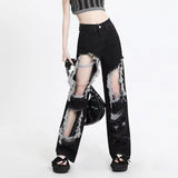 Huidianyin Black Hole Denim Pants Y2k High Waist Streetwear Loose Chic Straight Pants Korean Hip Hop All-match Wide Leg Jeans New