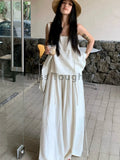 Huidianyin Fashion Solid Sling 2 Piece Set Women Elegant Casual Loose Thin Sleeveless Tops Female + High Waist Wide Leg Pants 2024