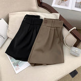 Huidianyin Women High Waist Suit Shorts Summer Casual All Match Loose Shorts Y2K Female Korean Solid Button Wide Leg Pants New