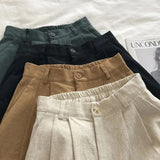 Huidianyin Waist Cotton Linen Wide Leg Shorts Women Summer Solid Loose Simple Pants Korean Lady Baggy Casual Knee Length Shorts New