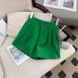 Huidianyin Women High Waist Suit Shorts Summer Casual All Match Loose Shorts Y2K Female Korean Solid Button Wide Leg Pants New