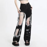 Huidianyin Black Hole Denim Pants Y2k High Waist Streetwear Loose Chic Straight Pants Korean Hip Hop All-match Wide Leg Jeans New