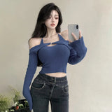 Huidianyin Women Solid Color Halterneck Camisole with Short Cardigan Knitting Shirt Pullover Crop Top 2 Pieces Set