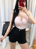 Huidianyin slim tank top women sleeveless Knitted top halter white black bustier V-neck button summer crop tops cropped feminino 2024