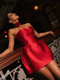 Huidianyin Strapless Party Dress Women Elegant Red Backless Sleeveless Slim Petal Dresses Female 2024 Spring Evening Club Vestidos