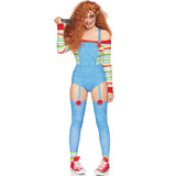 Huidianyin Women's 2 Pcs Halloween Costumes Scary Nightmare Killer Doll Wanna Play Movie Character Dress Chucky Doll Costume Sets