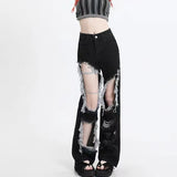 Huidianyin Black Hole Denim Pants Y2k High Waist Streetwear Loose Chic Straight Pants Korean Hip Hop All-match Wide Leg Jeans New