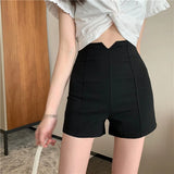 Huidianyin Women Ulzzang Simple Casual Elegant Office Ladies Short All-match High Waist Stretch Womens Trousers