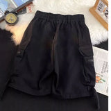 Huidianyin Streetwear Women Cargo Shorts American Casual Large Pockets BF Wide Leg Pants Harajuku All Match Female Sweatpants New