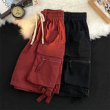 Huidianyin Streetwear Women Cargo Shorts American Casual Large Pockets BF Wide Leg Pants Harajuku All Match Female Sweatpants New