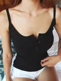 Huidianyin sexy slim tank top women sleeveless Knitted top halter white black bustier V-neck button summer crop tops cropped feminino