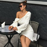 Huidianyin Knitted Backless Mini Dress For Women Lace Up Loose Solid Sexy Short Dresses Hot Girls Club Casual High Waist Dress Femme