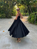 Huidianyin Hem Square Neck Suspender Dress Women Fashion Off Shoulder Sleeveless Black Dresses 2024 Casual Female Party Vestidos