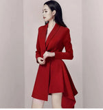 Huidianyin Autumn Women's Dress New Fashion Lapel Slim Belt Waist Long Sleeve Red Irregular Mini Dresses Elegant Female