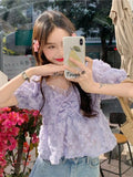 Huidianyin Sweet Kawaii Blouse Summer France Chic Cute Blouse Female Holiday Korean Style Puff Sleeve Fashion Tops Casual 2024 New