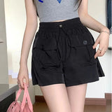 Huidianyin Fashion Street Cargo Shorts Women Summer Loose High Waist Drawstring Sports Pants Ladies Korean Casual Wide Leg Pants New