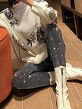 Huidianyin Sparkly Crystal Pants Women Leggings Autumn Winter High Waist Elastic Bodycon Long Penci Pant Streetwear Y2K Pants Tights