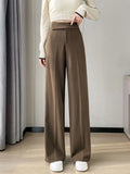 Huidianyin Waist Pants Women Leisure Wide Leg Autumn Solid Simple Office Ladies Korean Style Leisure Trendy All-match Comfortable Soft