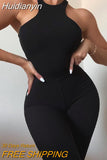 Huidianyin Ribbed Women 2 Pieces Crop Top Tanks And Legging Set Bodycon Sporty Streetwear Tracksuit Work Out Elegant 2023 Summer