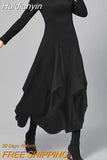 Huidianyin Women Casual Long Dress Autumn Cowl Neck Petal Hem Long Sleeve Casual Dress Party Slim Fashion Asymmetrical Vintage Dress