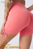 Huidianyin Women Sports Shorts Yoga Pant Drawstring High Waist Push Up Leggings Scrunch Shorts Sport Fitness Workout Butt Lifting Gym Short