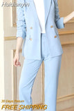 Huidianyin Women's Spring Elegant Blazer Pantsuits Office Vintage Casual Formal Business 2 Piece Set Female Fashion Workwear Trousers Suit